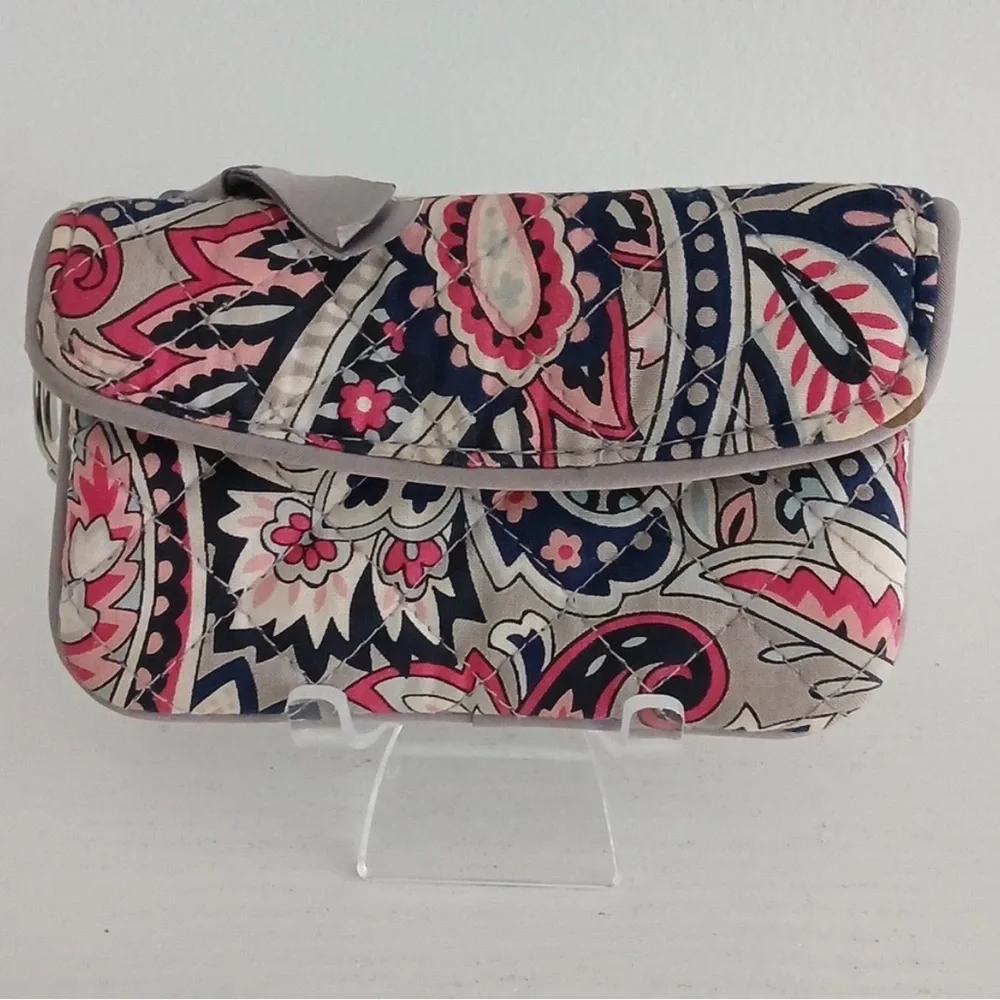 Vera Bradley Compact ID Wristlet Floral Navy Blue Pink Excellent Condition